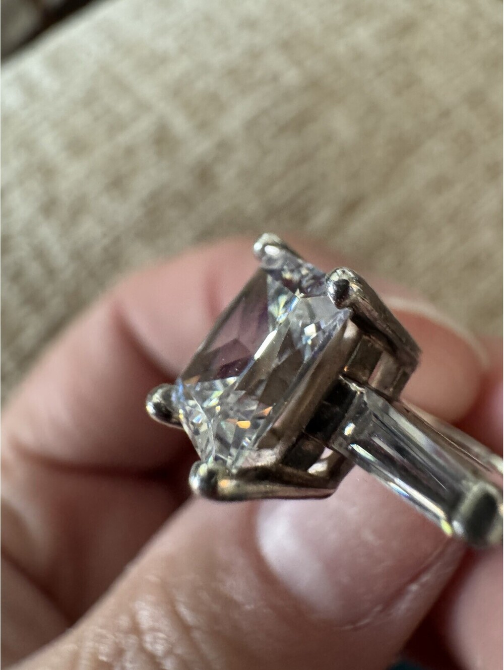 925 Sterling Silver Emerald Cut Simulated Travel Ring Size 8 - Picture 5 of 7